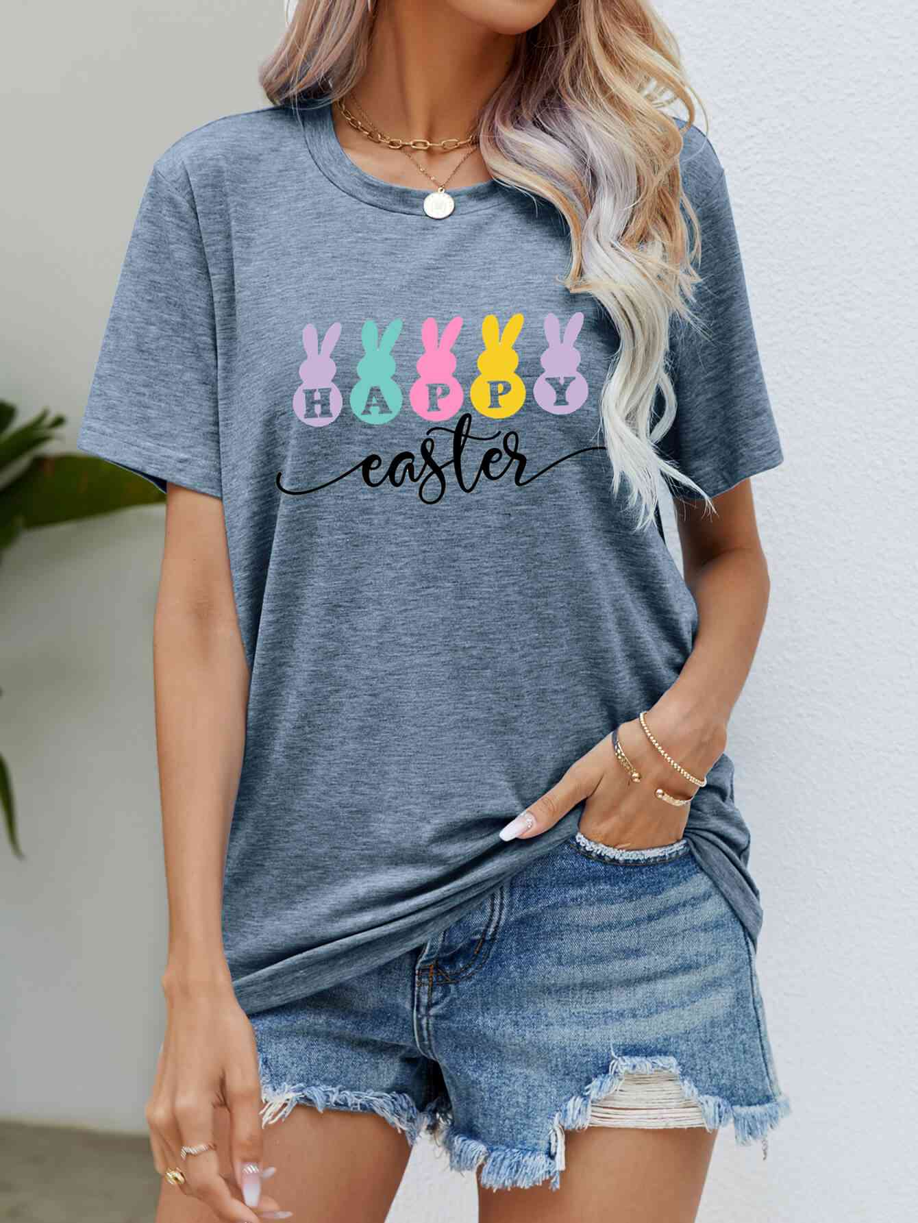 HAPPY EASTER Graphic Round Neck T-Shirt