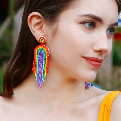 Bead Stainless Steel Rainbow Dangle Earrings