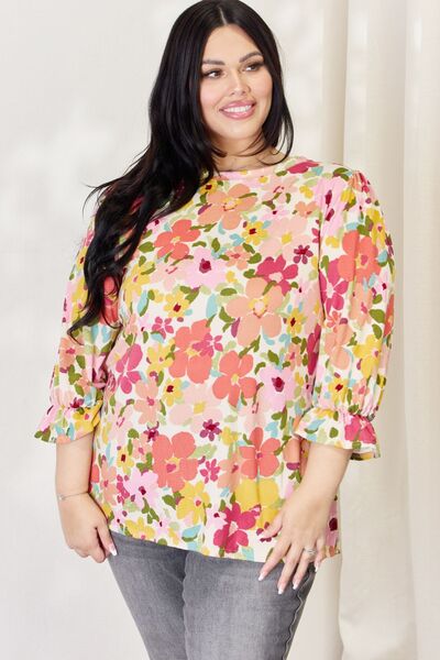 Celeste Full Size Floral Flounce Sleeve Top