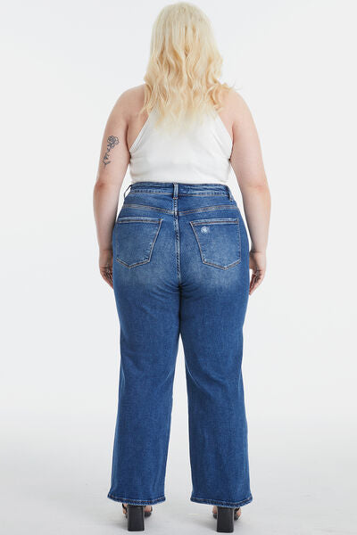 BAYEAS Full Size High Waist Two-Tones Patched Wide Leg Jeans